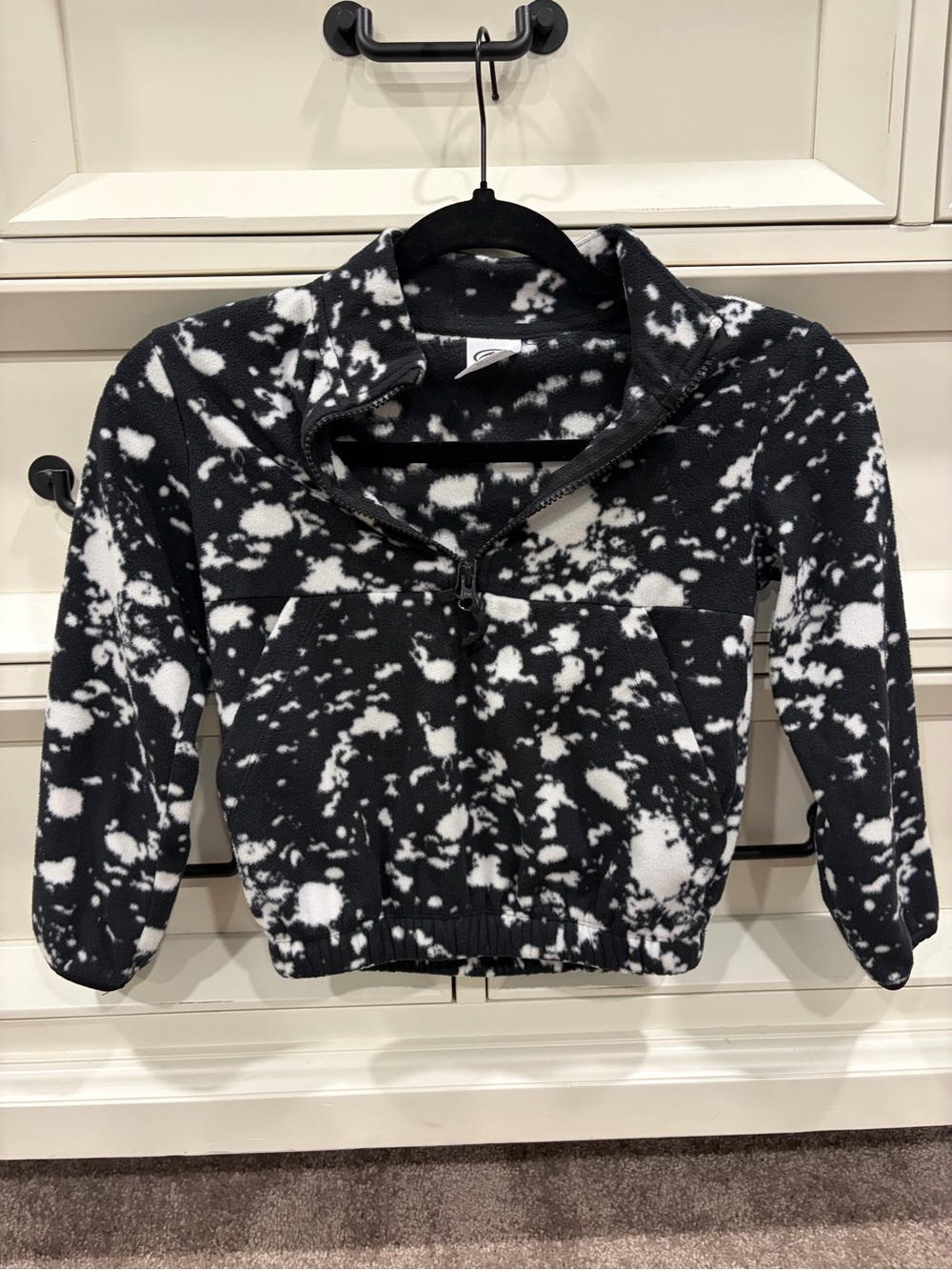 Black & White Speckled Half-Zip Kid's Fleece Sweater - XS